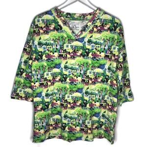 Michael Leu Printed 3/4 Sleeve Top M Oversize Art